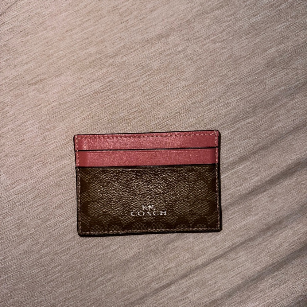SOLD | Coach Signature Brown and Pink Card Holder